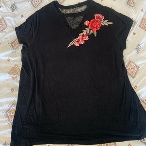 Black Floral Short Sleeve Top